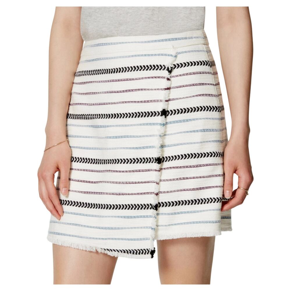 Ann Taylor LOFT Faux Wrap Mini Skirt 0 Cream Striped Euro Summer Vacation Resort - Picture 16 of 16